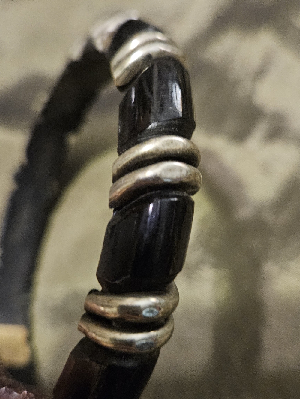Black and Silver Tone Bangle Bracelet. Hand Made - Picture 5 of 5